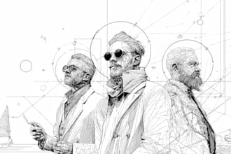 create custom black and white line art illustration