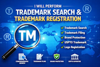 perform trademark search and trademark registration USA, UK, eu and ca