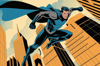 do creative superhero comic illustration action scenes and dynamic characters