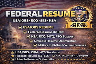 write 24hrs federal resume, usajobs resume ats government CV and veteran resume