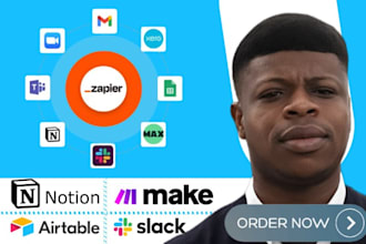 setup zapier, make com, notion, and airtable automations for business
