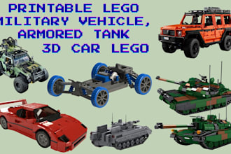 design custom lego 3d model, lego vehicle, car, bike, house, and game assets
