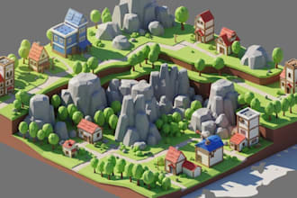 design stylized 3d low poly environment buildings game assets for unity games