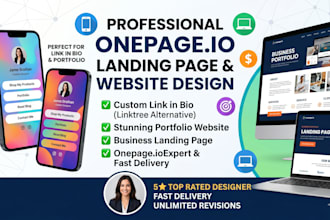 onepage io landing page, link in bio, portfolio business website design linktree