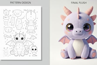 create sewing pattern for plush toy production stuffed animal toy tech pack oc
