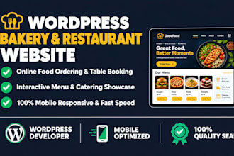 design wordpress bakery restaurant food pastry catering cafe grocery website