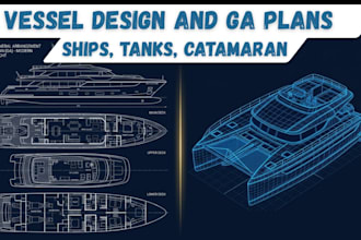 design and review vessel, ship catamaran, deck yacht, tank and ga plan