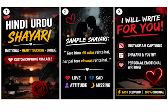 write emotional hindi urdu shayari and instagram captions