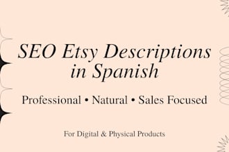write SEO etsy product descriptions in spanish that sell