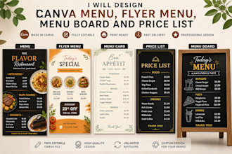 design  restaurant menu, flyer menu, menu board and price list, menu card, logo