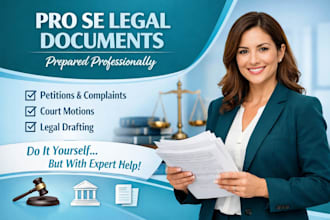 prepare pro se legal documents petitions, complaints legal drafting court motion