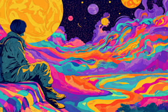 create colorful psychedelic and trippy style illustration