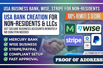 create USA business bank account, mercury, wise, relay, stripe for non residents