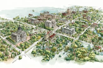 design a watercolor map illustration of your city or venue