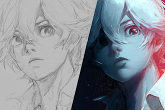 draw anime grayscale sketch for your character or fanart