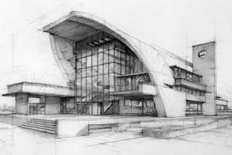 draw architectural sketches of building interior and exterior