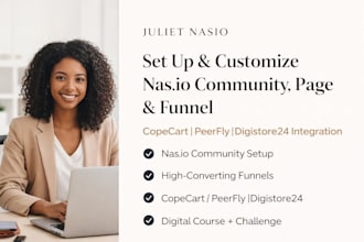 set up, customize nasio community, page, funnel copecart peerfly digistore24