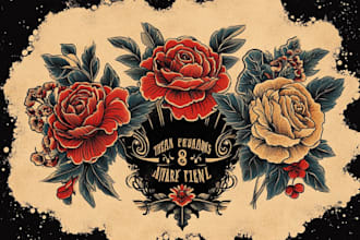 create illustrations in traditional tattoo or vintage design
