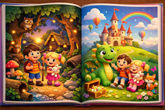 design cute children story book illustration, 3d child book illustration