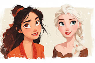 draw cartoon portrait in disney cartoon illustration