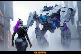 design futuristic mecha robots and pilots cyberpunk concept art