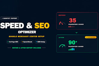 boost shopify speed to 90 plus score and do full SEO optimization