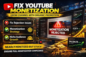 fix youtube monetization and grow channel with organic promotion