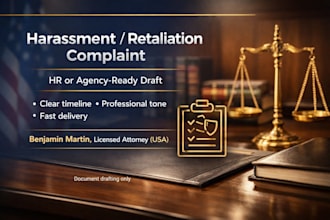write your workplace harassment or retaliation complaint as a US attorney