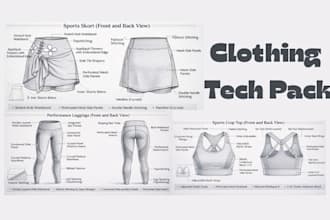 do clothing tech pack for activewear, sportwear and fashion tech pack designs