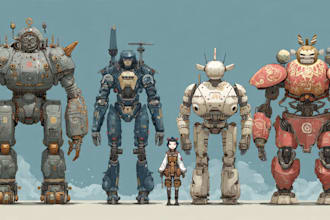 do anime style mecha robot illustrations