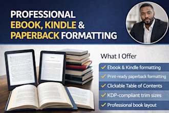 book formatting, layout design and kindle formatting