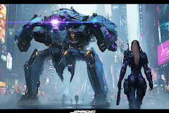 design futuristic mecha robots and pilots cyberpunk concept art