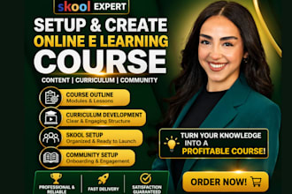 setup and create online elearning course content curriculum for skool community