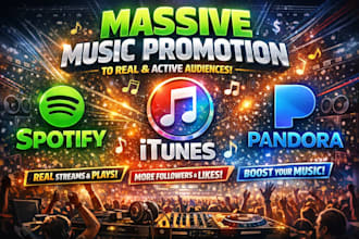 do massive spotify, itune, pandora music promotion to real and active audiences