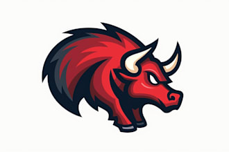 do powerful bull head mascot flat logo design 1 day