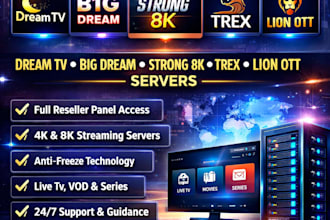 provide reseller panel dream tv b1g dream 4k strong 8k trex lion ott with server