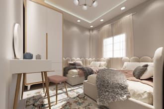 create a cozy modern bedroom interior design with 3d realistic render