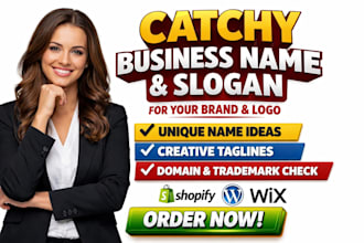 create a catchy business name and slogan for your brand logo trademark