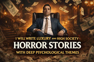 write luxury and high society horror stories with deep psychological themes