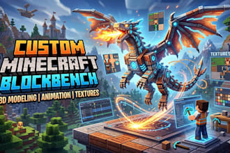 create custom minecraft blockbench 3d model, animation and textures