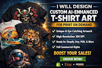 design custom ai enhanced t shirt art for print on demand