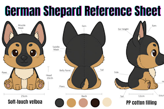 design custom plush reference sheet oc plushie stuffed animal ych tech pack