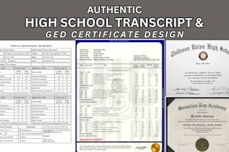 design ged cerificate, high school transcript, diploma, college, university
