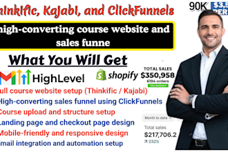 build thinkific course website, kajabi course website clicfunnel