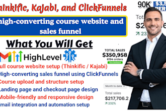 build thinkific course website, kajabi course website clickfunnel