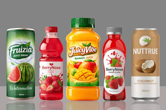 design label and logo for, juice, can, energy drinks, soda, beverages and water