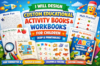 design custom educational activity book and workbook for children KDP, printable