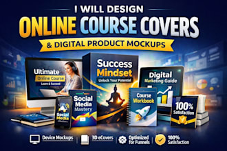 design online course cover and digital product mockup bundle