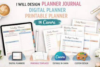 design planner journal, digital planner, printable planner, canva planner