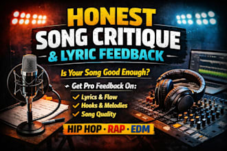 give critique pro honest feedback for song writing, lyrics on hip pop, rap, edm